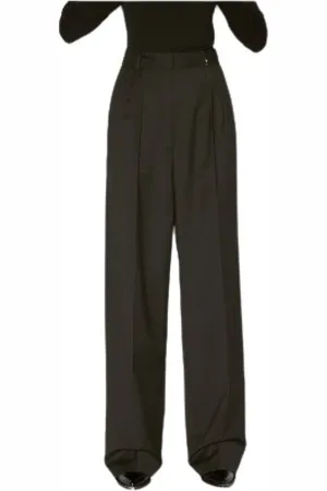 BARBARA BUI Broeken, Dames, Groen, M, Wol, Elegante wijde broek