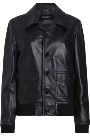Dolce & Gabbana Jassen, Dames, Zwart, S, Klassieke Leren Jas Zwart Knoopsluiting
