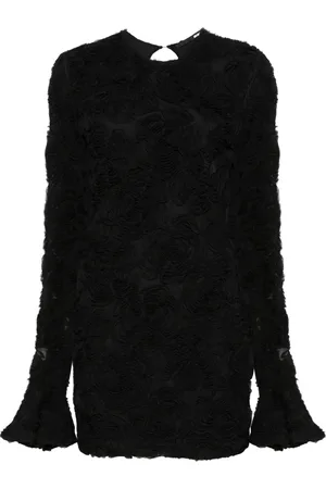 ROTATE Kleedjes, Dames, Zwart, M, Zwarte Bloemen Mesh Mini Jurk