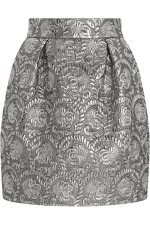 Dolce & Gabbana Rokken, Dames, Grijs, M, Brokaat Midi Rok met Zakken