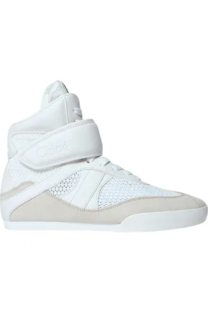 Chloé Schoenen, Dames, Wit, 39 EU, Leer, Suede Mesh High-Top Sneakers