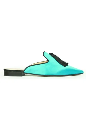 Prosperine Schoenen, Dames, Blauw, 36 EU, Stoffen puntmuiltjes met kwastjes