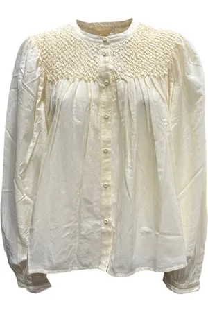 ULLA JOHNSON Blouses & Shirts, Dames, Wit, L, Katoen, Soffia Blouse met Wijde Mouwen