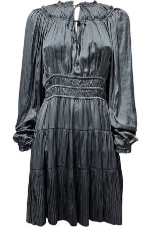 ULLA JOHNSON Kleedjes, Dames, Grijs, M, Polyester, Gerimpelde hoge hals jurk