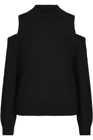 Dante 6 Truien, Dames, Zwart, S, Wol, Zwarte Alpaca Trui met Open Schouders