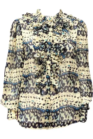 ULLA JOHNSON Blouses & Shirts, Dames, Veelkleurig, S, Gerimpelde zijden blouse Opstaande kraag