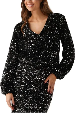AMAYA Amsterdam Blouses & Shirts, Dames, Zwart, S, Pailletten, Zwarte Glitter Pailletten Blouse Yara Top