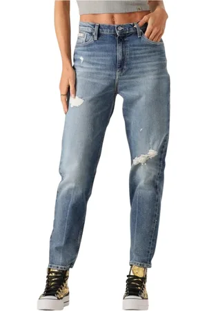 Calvin Klein Jeans, Dames, Blauw, W32 L28, Katoen, Blauwe Mom Jeans voor Stijlvol Comfort