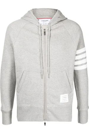 Thom Browne Sweatshirts & Hoodies, Heren, Grijs, M, Katoen, Grijze 4-Bar Zip Hoodie