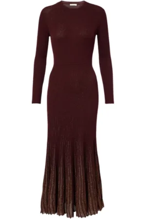 ULLA JOHNSON Kleedjes, Dames, Bruin, M, Polyester, Geplooide Jurk Amaranthus