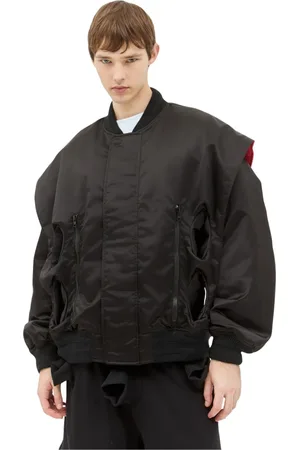 WALTER VAN BEIRENDONCK Jassen, Heren, Zwart, L, Nylon, Glanzende Tunnel Bomber Jas