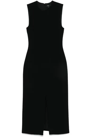 THEORY Kleedjes, Dames, Zwart, M, Zwarte Mouwloze Ronde Hals Jurk