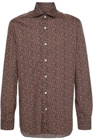BARBA Overhemden, Heren, Bruin, XL, Katoen, Bloemenprint Katoenen Overhemd