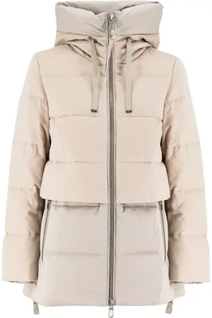 Duno Mantels, Dames, Wit, M, Wol, Gewatteerde wollen parka met gewatteerde capuchon