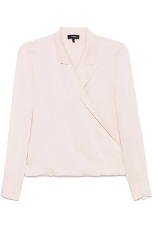 THEORY Tops, Dames, Roze, L, Blush V-Hals Lange Mouw Shirt