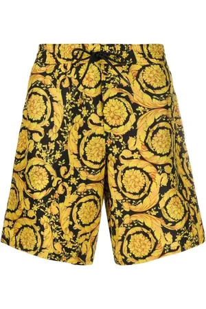 VERSACE Korte broeken, Heren, Geel, XL, Polyester, Barocco-print Strandkleding Ondergoed