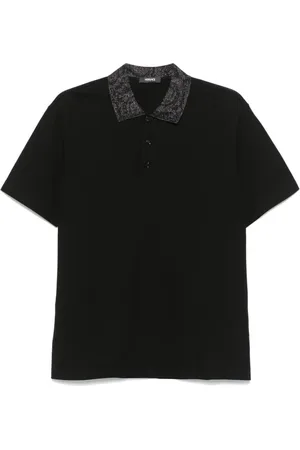 VERSACE Tops, Heren, Zwart, M, Zwarte Polo Sweater met Lurex-details