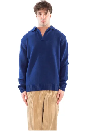 Seven Gauge Truien, Heren, Blauw, XL, Polo Lambswool Sweater
