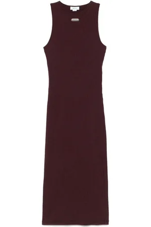Alexander McQueen Kleedjes, Dames, Rood, S, Bordeaux Mouwloze Logo Jurk