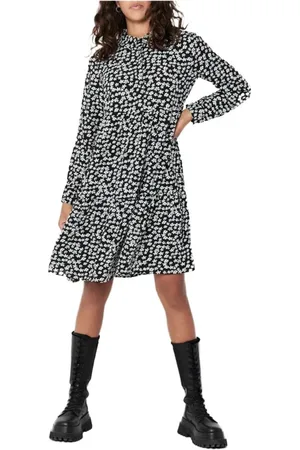JACQUELINE DE YONG Kleedjes, Dames, Zwart, XS, Polyester, Witte Midi Jurk met Elastaan Samenstelling