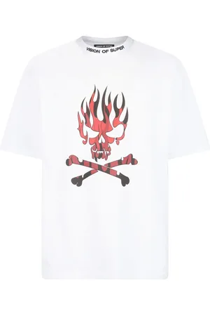 Vision Of Super Tops, Heren, Wit, XL, Katoen, Skull Print Tee Wit/Rood