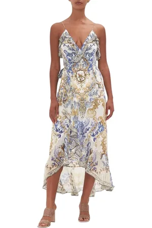 Camilla Kleedjes, Dames, Veelkleurig, S, Barok Swirls Wrap Jurk