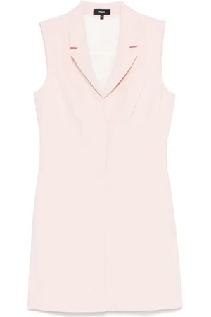 THEORY Kleedjes, Dames, Roze, S, Blush Mouwloze Jurk met Inkeping Revers