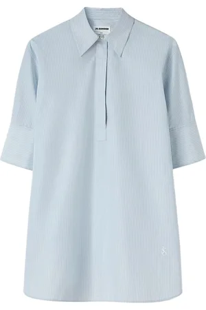 Jil Sander Blouses & Shirts, Dames, Wit, S, Katoen, Blauw Gestreept Katoenen Overhemd