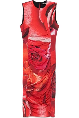 Roberto Cavalli Kleedjes, Dames, Rood, L, Rode Gedrapeerde Mouwloze Jurk