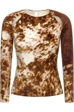 Roberto Cavalli Tops, Dames, Bruin, 2Xs, Polyester, Appaloosa Print Mesh Top