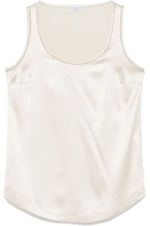 Brunello Cucinelli Tops, Dames, Wit, M, Lichtbeige Mouwloze Top