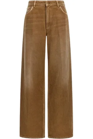 Roberto Cavalli Jeans, Dames, Bruin, L, Katoen, Klassieke Wide Leg Jeans met Rits