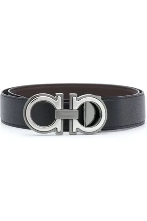 Salvatore Ferragamo Accessoires, Heren, Zwart, 100 CM, Leer, Omkeerbare leren riem met Gancini-gesp