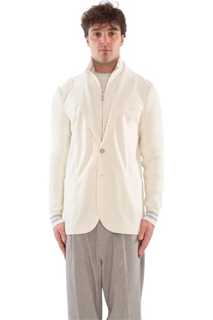 ELEVENTY Jassen, Heren, Wit, L, Ribbed Sleeves Layered Blazer