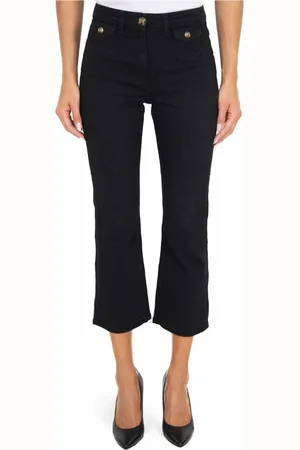 Elisabetta Franchi Jeans, Dames, Zwart, W29, Denim, Zwarte Flare Cropped Denim Jeans