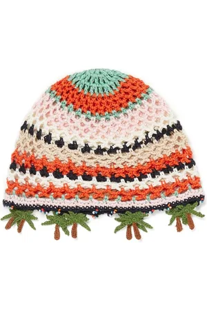 Alanui Accessoires, Dames, Veelkleurig, ONE Size, Oranje Gebreide Ronde Kroon Hoed