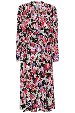 Diane von Furstenberg Kleedjes, Dames, Veelkleurig, XS, Bloemen V-hals Jurk Eco Vero™ Print
