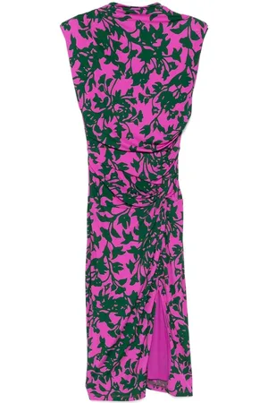 Diane von Furstenberg Kleedjes, Dames, Veelkleurig, M, Bloemenprint Jurk met Knoopdetails
