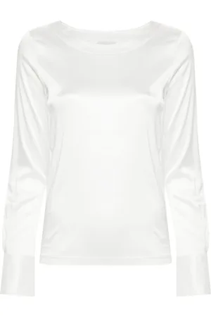 MAZZARELLI Blouses & Shirts, Dames, Wit, L, Satijn, Witte Satijnen Boothals Blouse