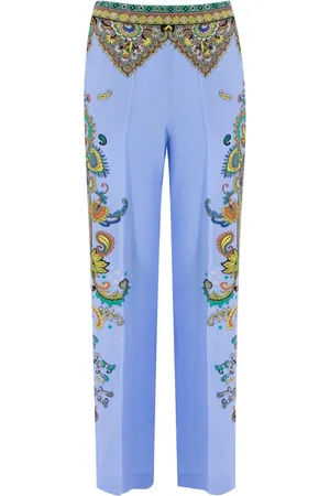 Etro Broeken, Dames, Veelkleurig, L, Zijden Palazzo Broek met Paisley Print