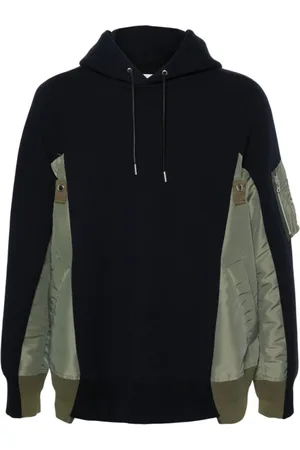 SACAI Sweatshirts & Hoodies, Heren, Blauw, S, Katoen, Kleur-blok capuchontrui met ritssluiting zak