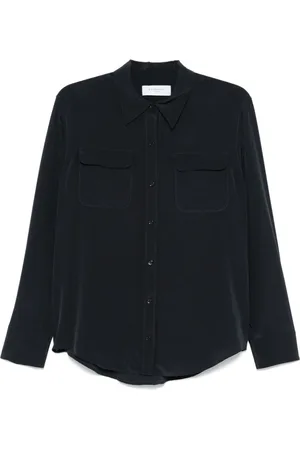 Equipment Blouses & Shirts, Dames, Blauw, L, Midnight Zijden Overhemd met Zakken