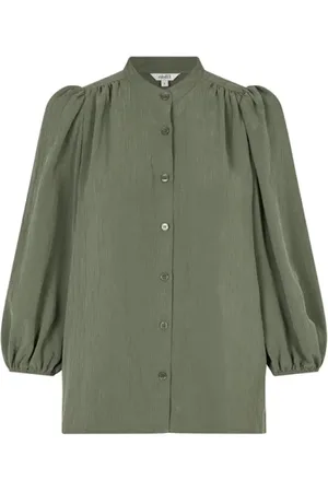 mbyM Blouses & Shirts, Dames, Groen, M, Polyester, Stijlvolle Solstice Shirt in Mosstone