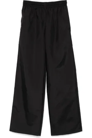 WARDROBE.NYC Broeken, Dames, Zwart, M, Satijn, Zwarte Textuur Wijde Pijp Broek
