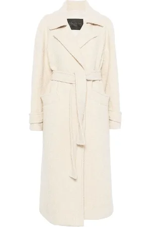 HERNO Mantels, Dames, , M, Wol, Witte Wol Bouclé Ceintuur Winterjas