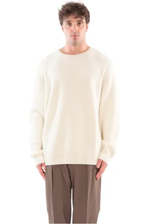 Seven Gauge Truien, Heren, Wit, M, Geribbelde Merinos Crewneck Sweater