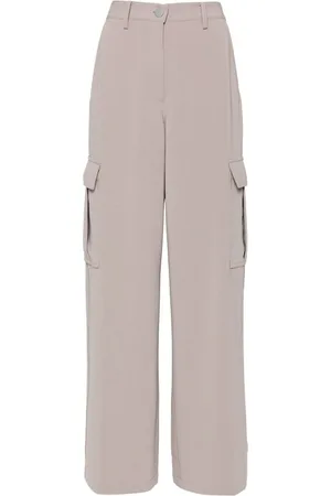 THEORY Broeken, Dames, Grijs, L, Taupe Bruine Wide Leg Cargo Broek