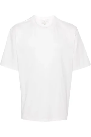 STUDIO NICHOLSON Tops, Heren, Wit, XL, Katoen, Wit Katoen Logo Print Crew Neck T-shirt