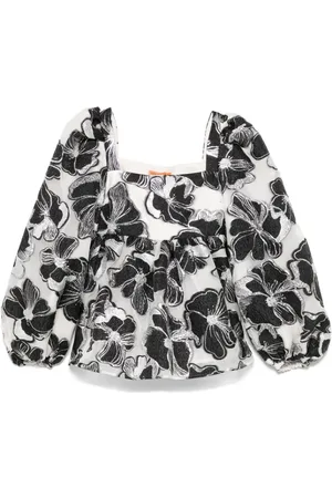STINE GOYA Blouses & Shirts, Dames, Veelkleurig, M, Witte Sweater met Elastische Manchetten