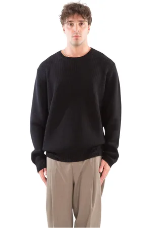 Seven Gauge Truien, Heren, Zwart, L, Geribbelde Merinos Crewneck Sweater